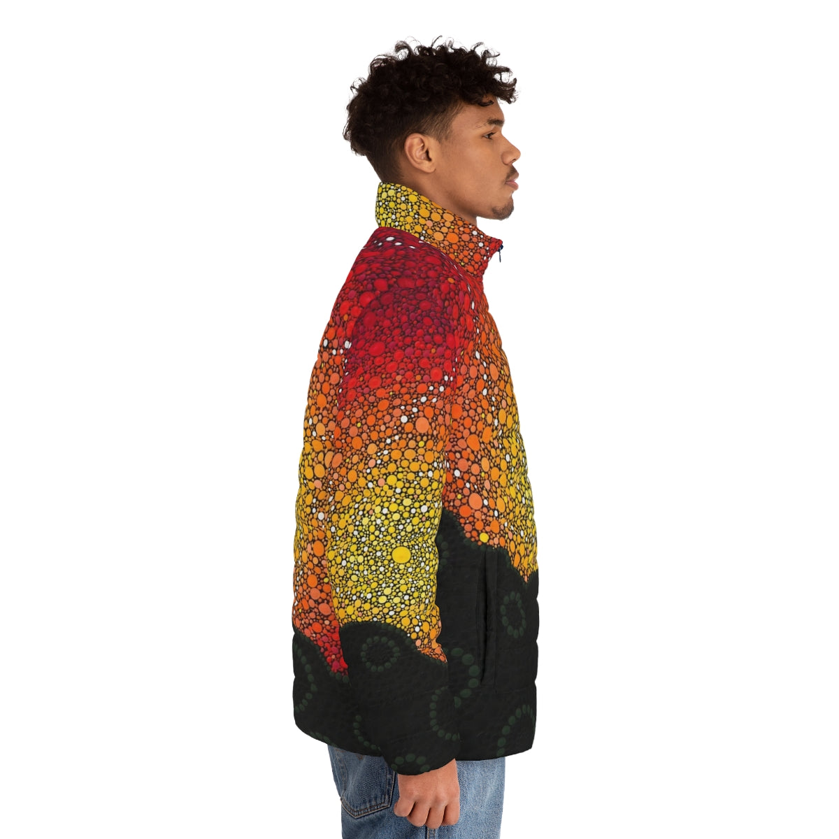 Early Warning Aboriginal Puffer Jacket with Indigenous Australian Art Designs - men side right