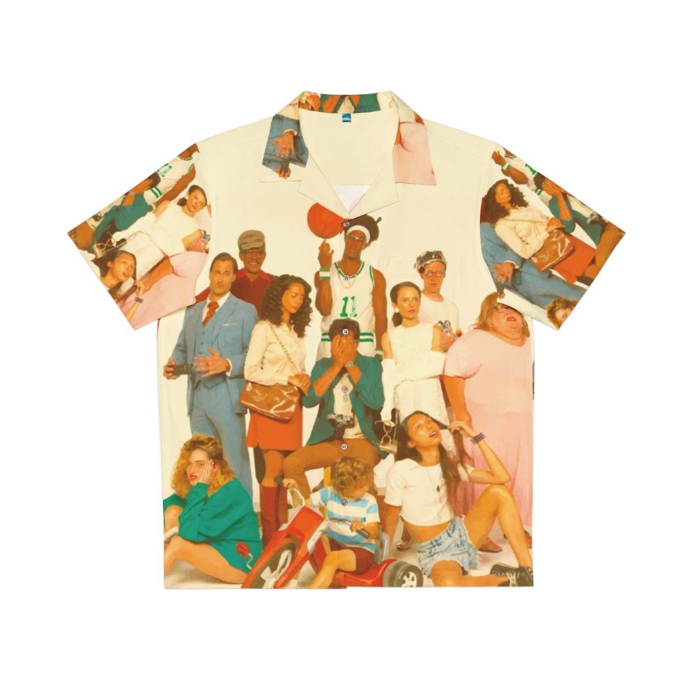 Colorful Hawaiian-style shirt featuring the album artwork for Glass Animals' "How To Be A Human Being"