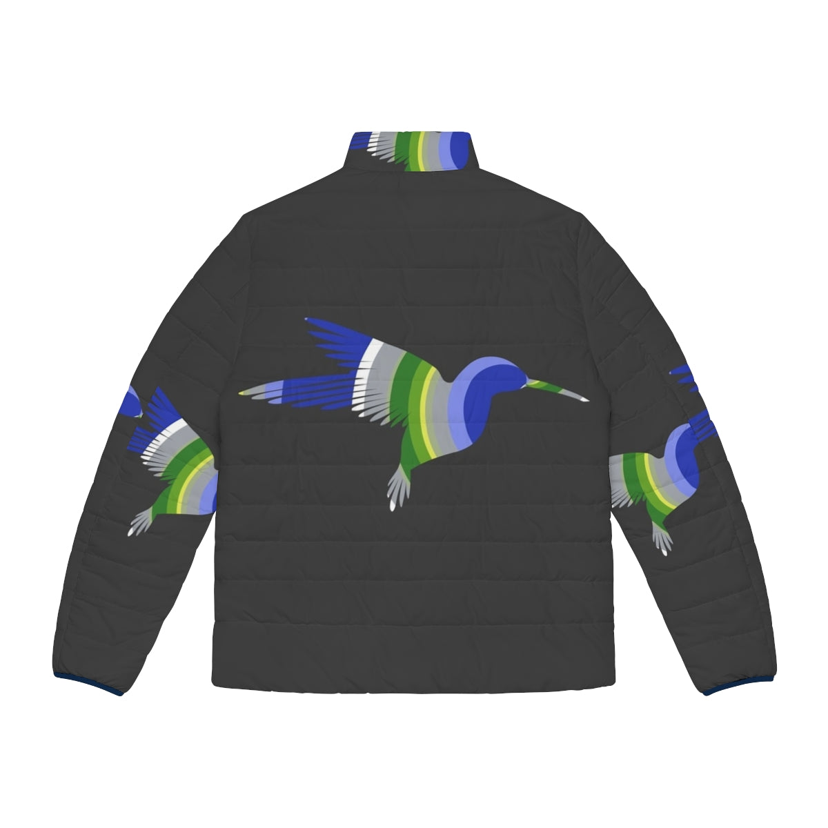 Hummingbird puffer jacket featuring watercolor bird and animal art design - Back