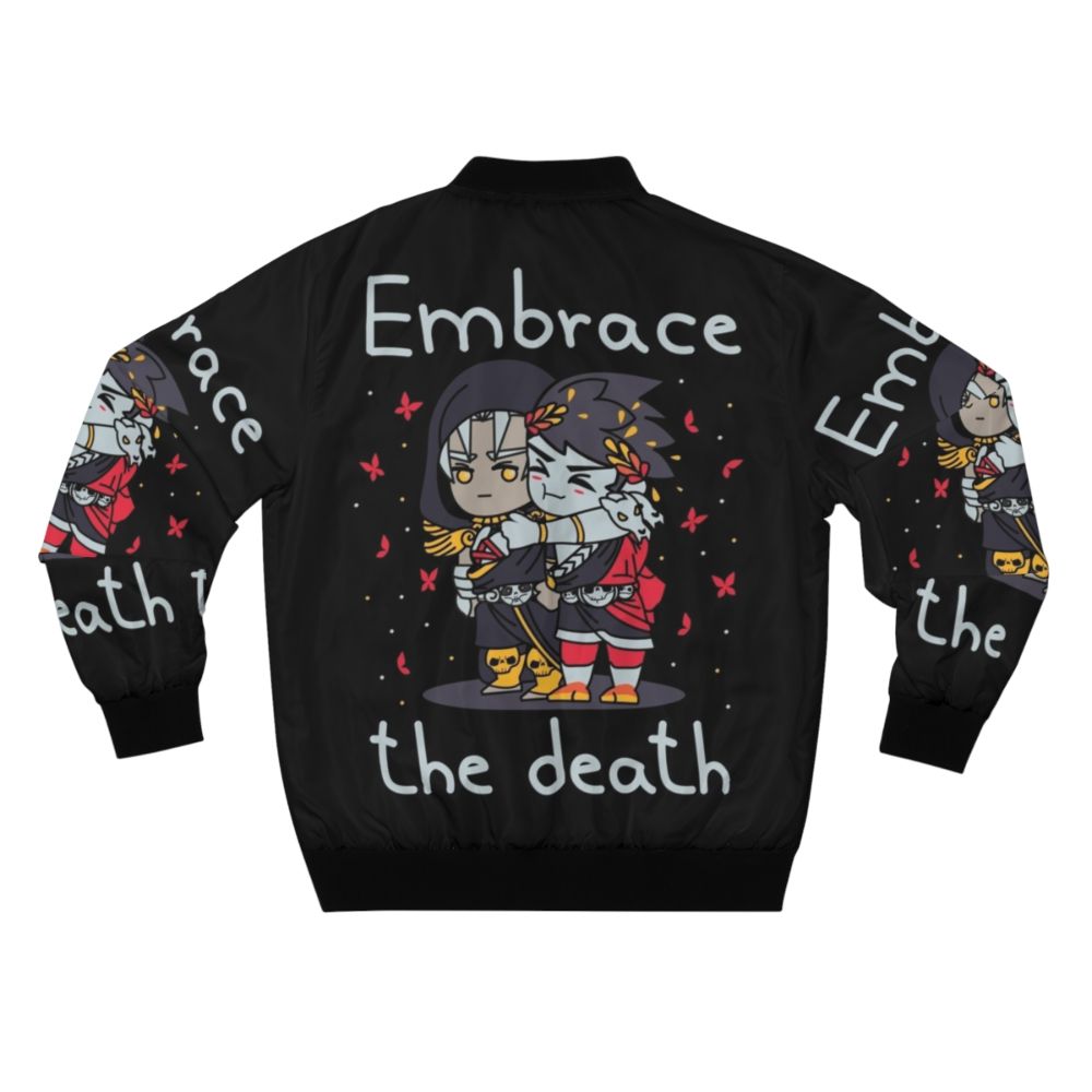 Hades Death Bomber Jacket featuring cute chibi characters from the video game Hades - Back