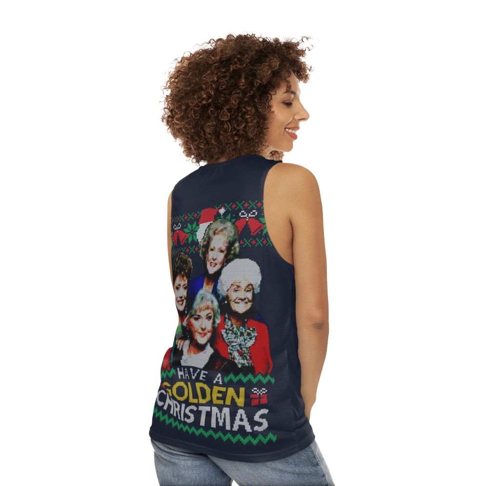 Retro golden christmas unisex tank top - women back