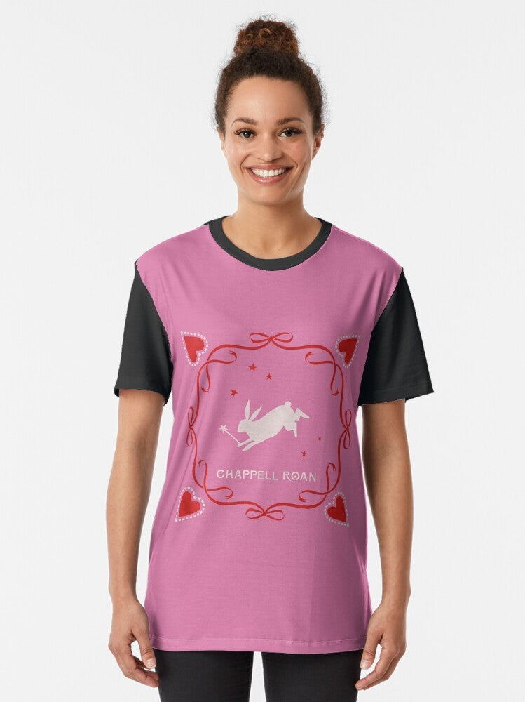 Chappell Roan "Midwest Princess" graphic t-shirt featuring a stylized design with popular song titles and LGBTQ+ themes. - Women