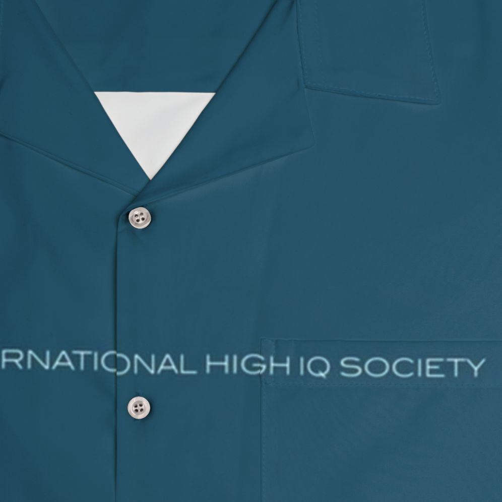 Blue Hawaiian Shirt with International High IQ Society Logo - Detail