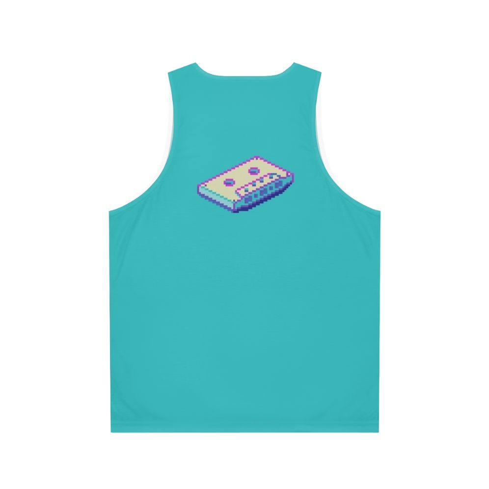 Retro vaporwave cassette unisex tank top with pixel art design - Back