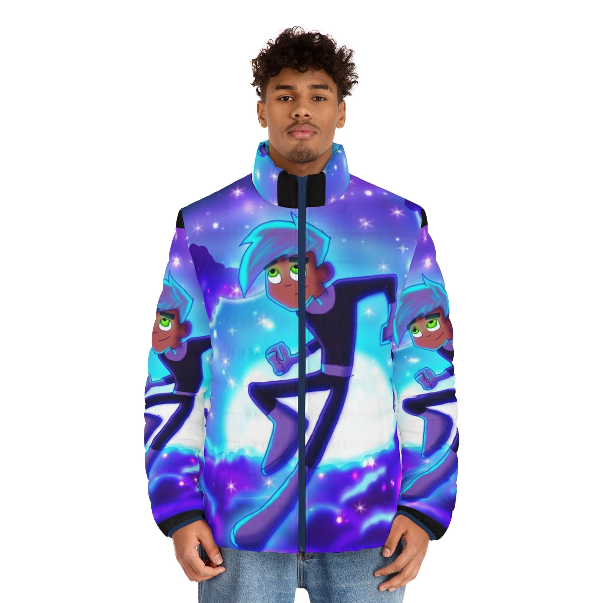 Danny Phantom themed puffer jacket featuring the iconic character - men front