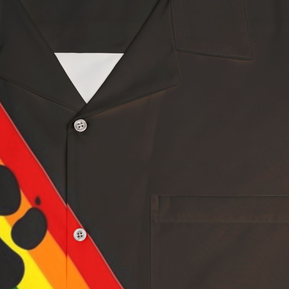 Colorful Hawaiian-style shirt with pup design for LGBTQ pride - Detail