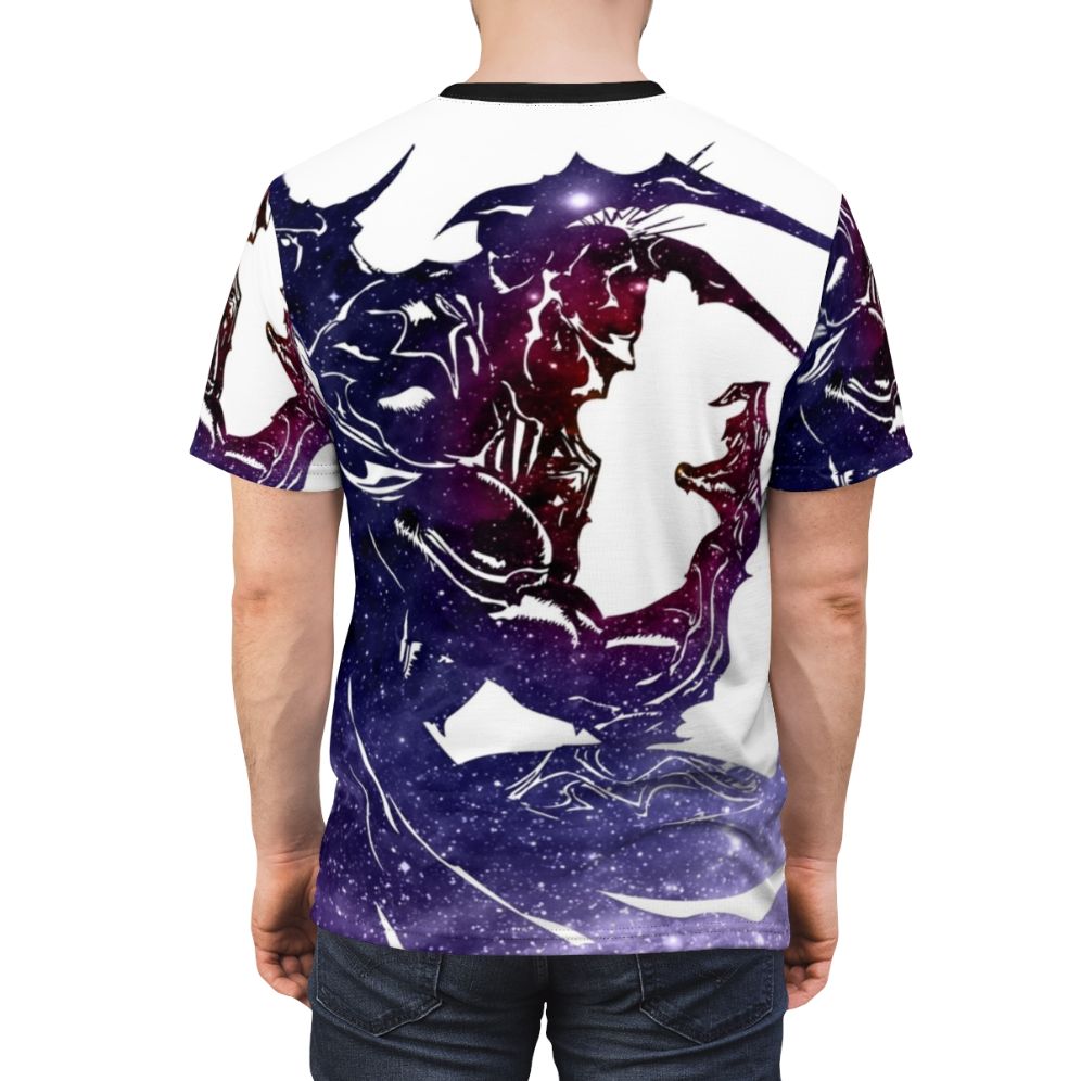 A white all-over print t-shirt with a cosmic galaxy design, inspired by the Final Fantasy IV video game series. - men back