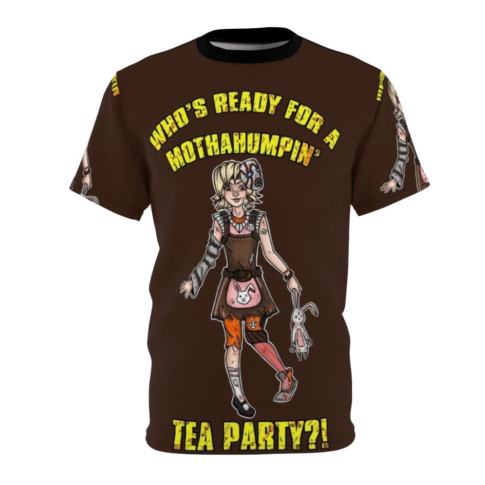 Borderlands-inspired Tiny Tina graphic printed on a high-quality all-over print t-shirt