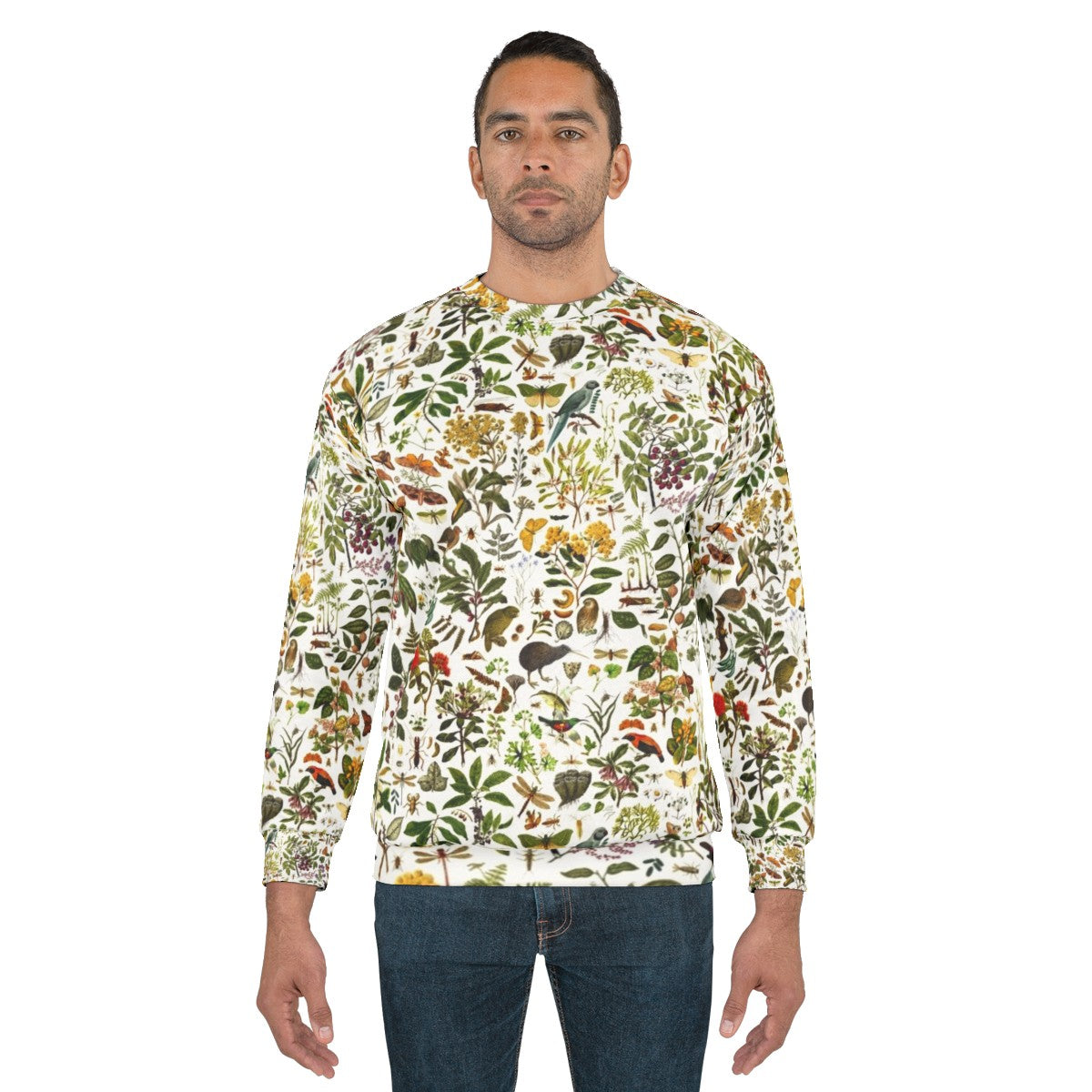 New Zealand Biology Sweatshirt featuring a repeating pattern of nature elements - men