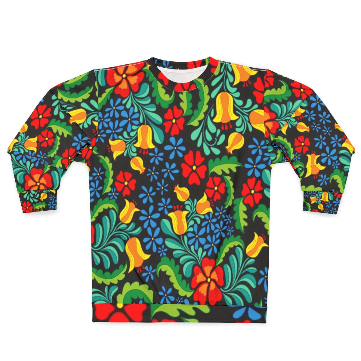 Ethnic Mexican Sweatshirt with Vibrant Abstract Floral Pattern