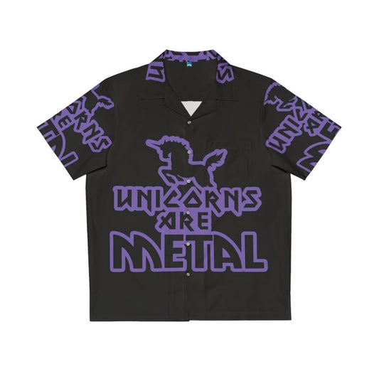 Unicorn metal Hawaiian shirt with 80s heavy metal style