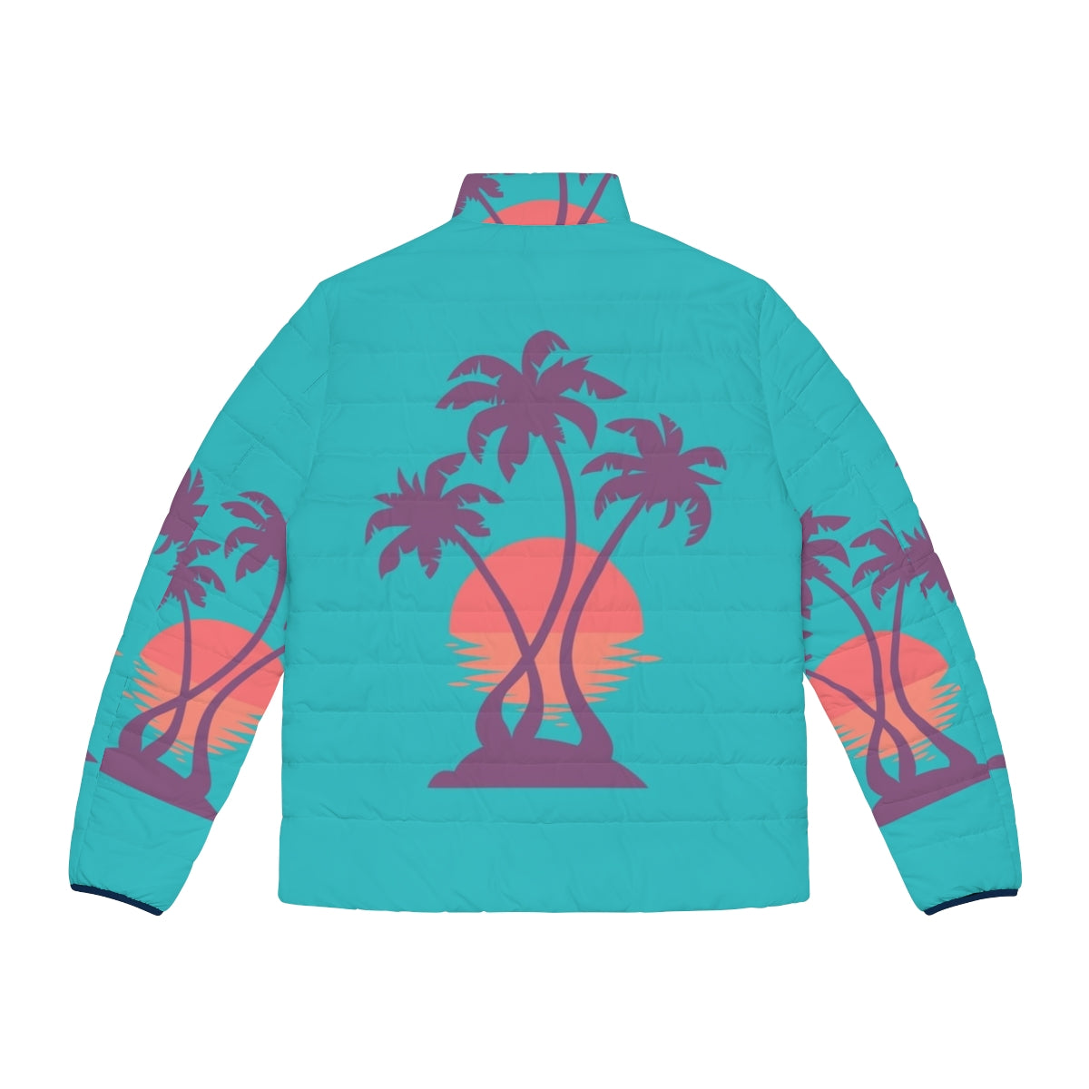 Puffer jacket with palm tree and tropical sunset design - Back