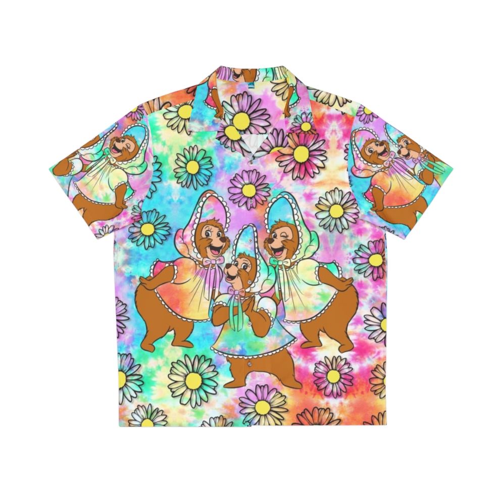 Tie Dye Hawaiian Shirt with Tropical Sun Bonnet Print