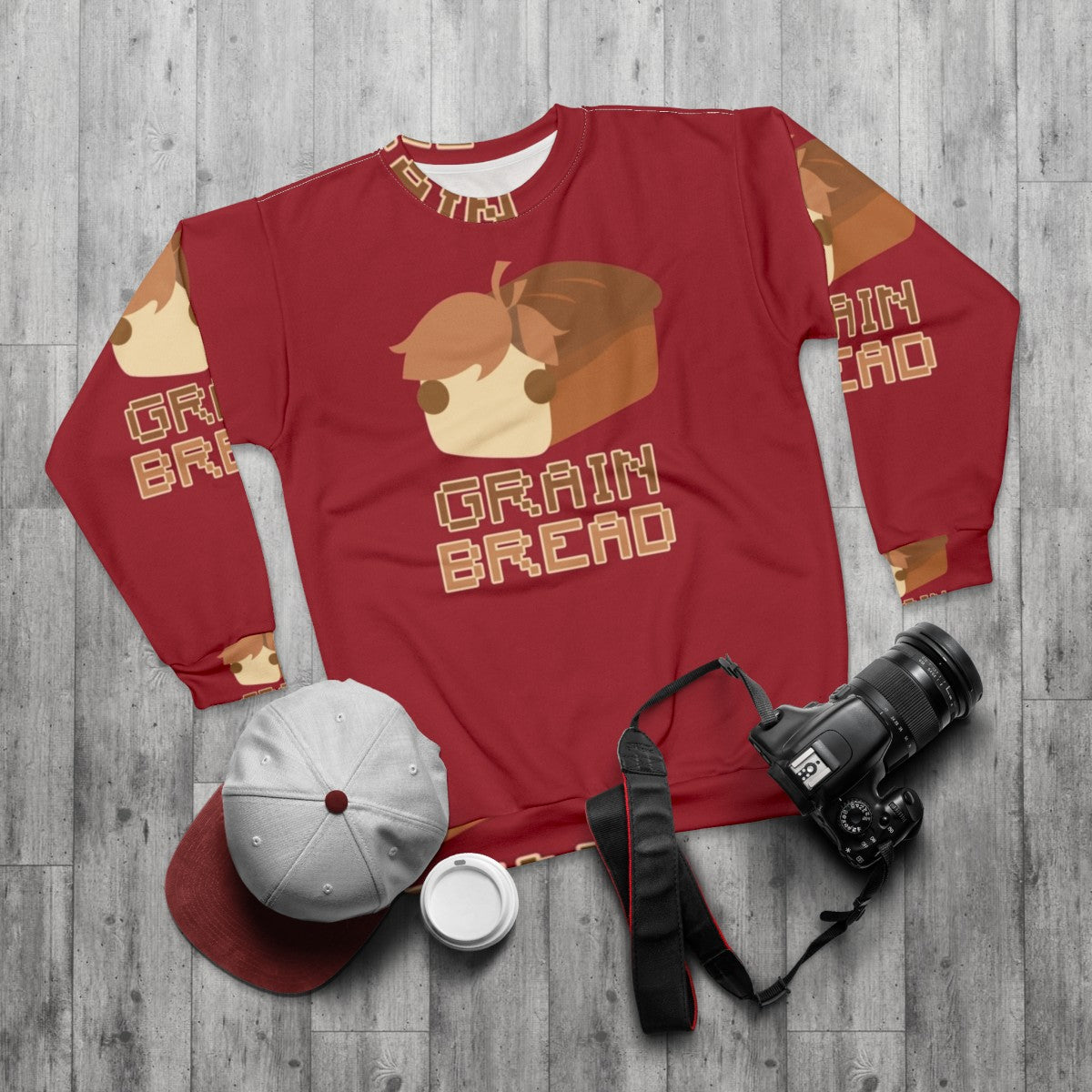 Grain Bread Sweatshirt with Hermitcraft Season 7 Design - flat lay