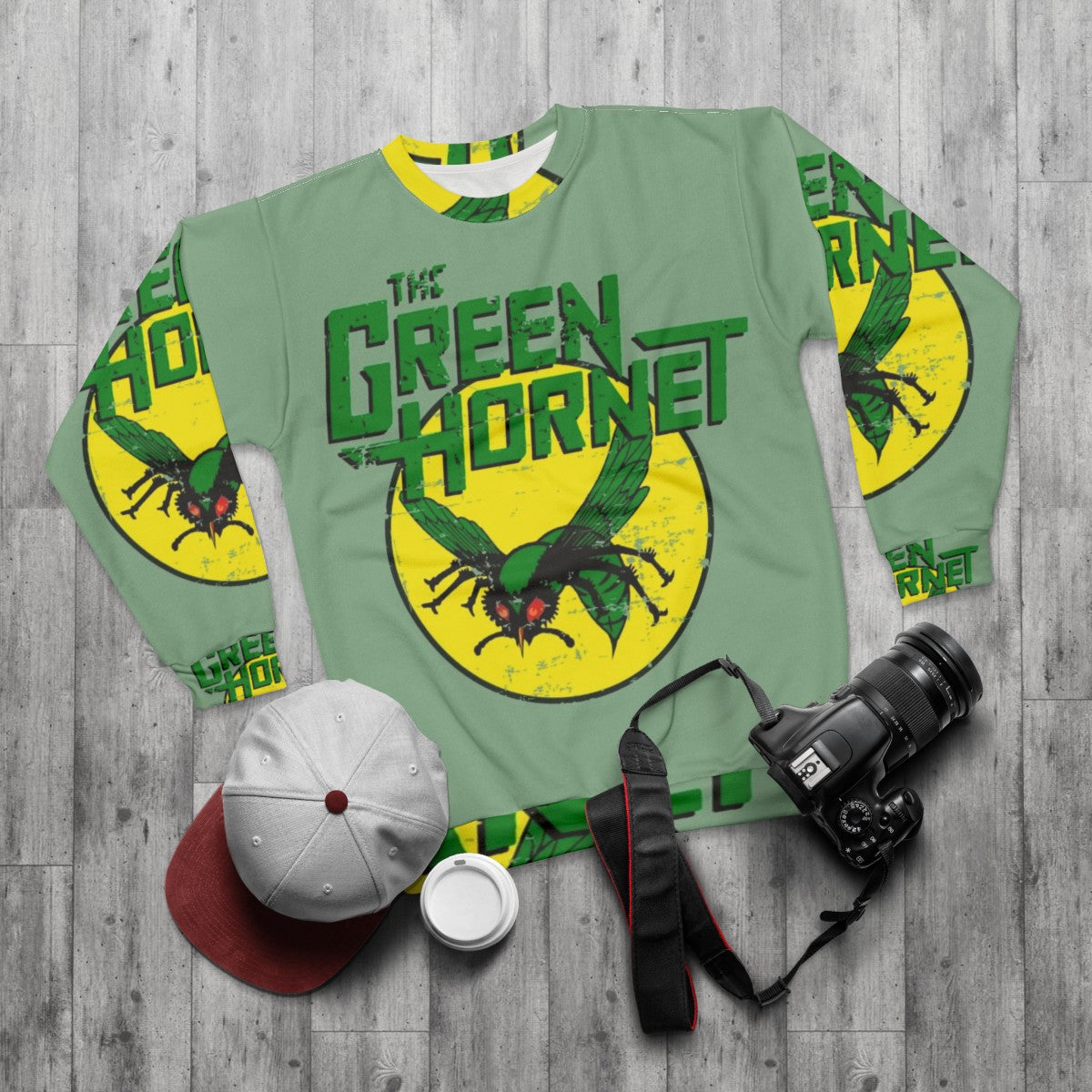 Vintage Green Hornet Sweatshirt with Bruce Lee - flat lay