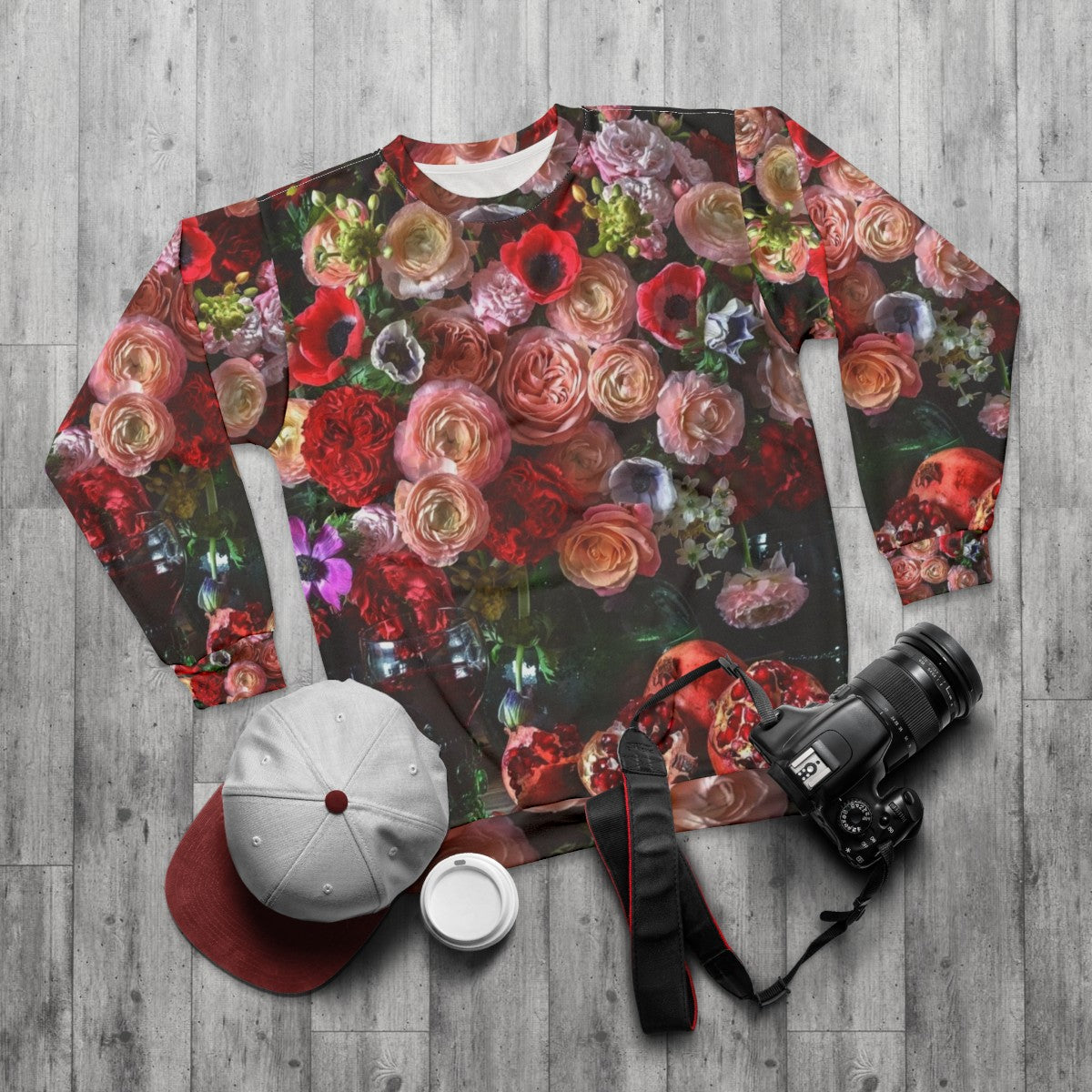 Vintage floral pomegranate sweatshirt - flat lay