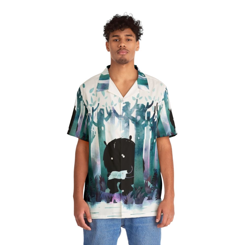 Bookworm's Tropical Hawaiian Shirt with Nature and Literary Motifs - People Front