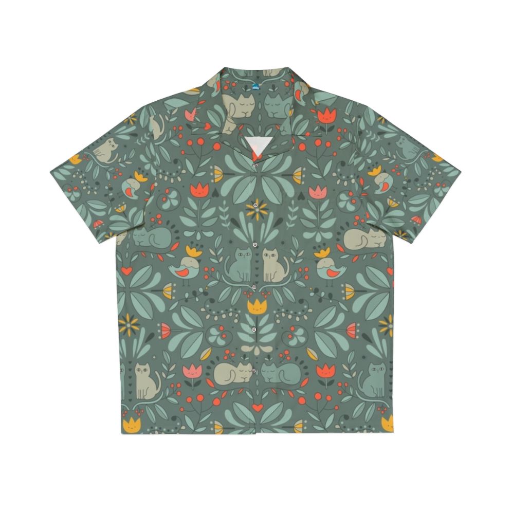 Swedish Folk Cats Hawaiian Shirt with Tropical Floral Print