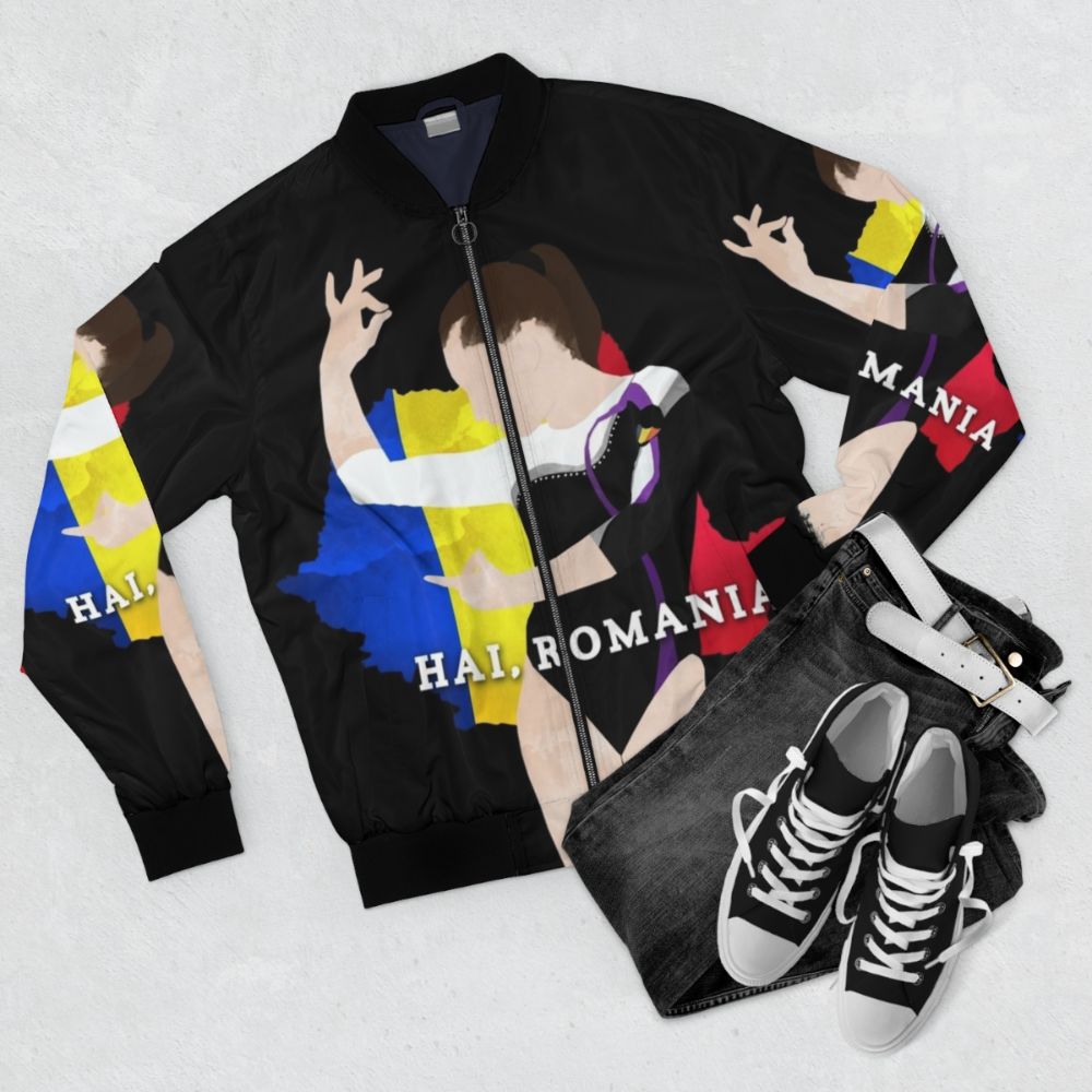 Romanian gymnastics themed bomber jacket - Flat lay