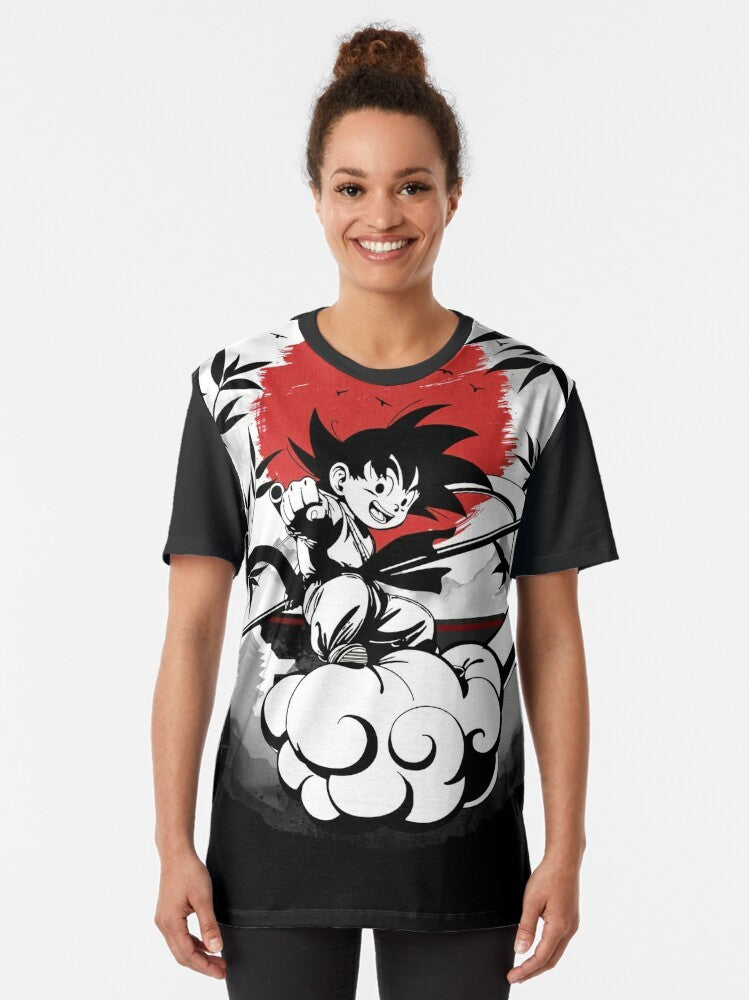 A graphic t-shirt featuring the iconic character Goku from the anime series Dragon Ball Z. - Women