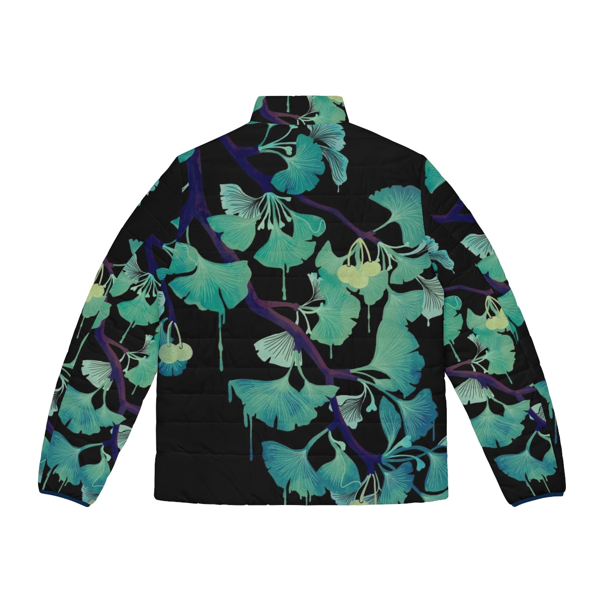 Ginkgo watercolor puffer jacket in black - Back