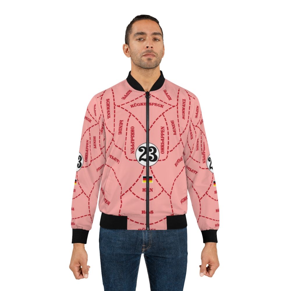 Vintage 1971 Porsche 917 inspired bomber jacket with racing livery and pink pig design - Lifestyle