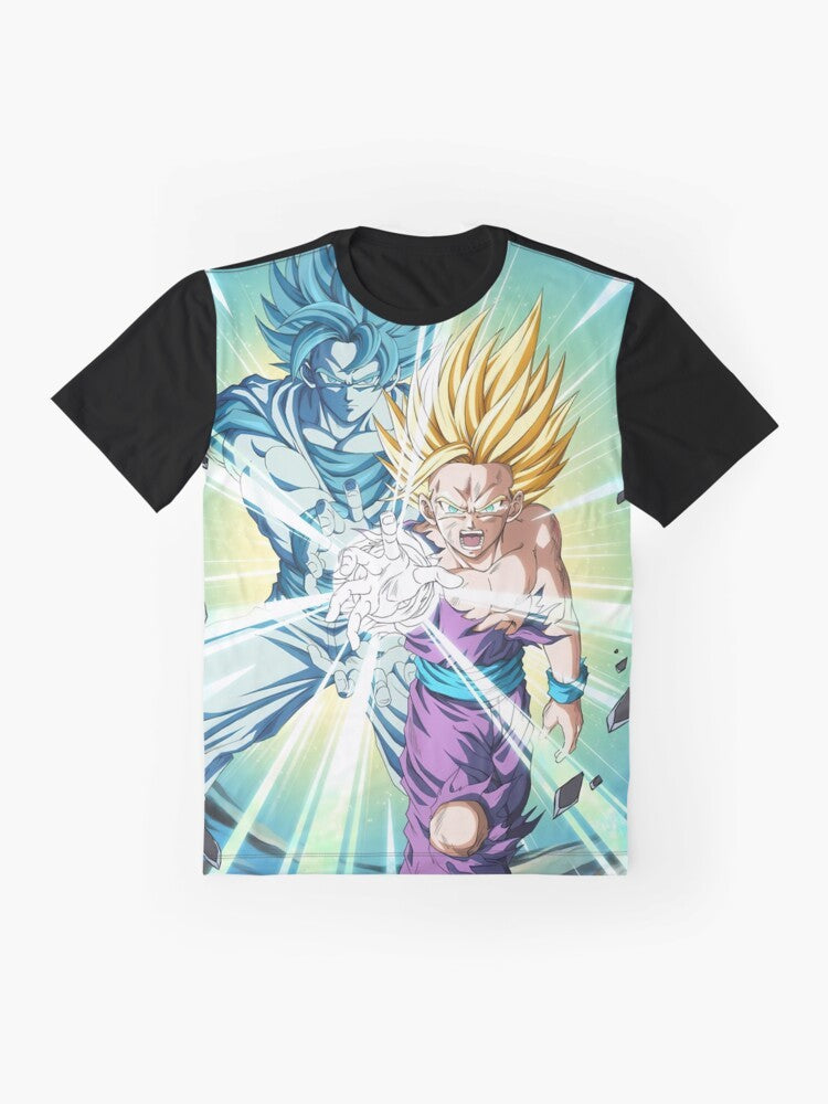 Graphic t-shirt featuring father and son performing the Kamehameha attack from the Dragon Ball Z anime series - Flat lay