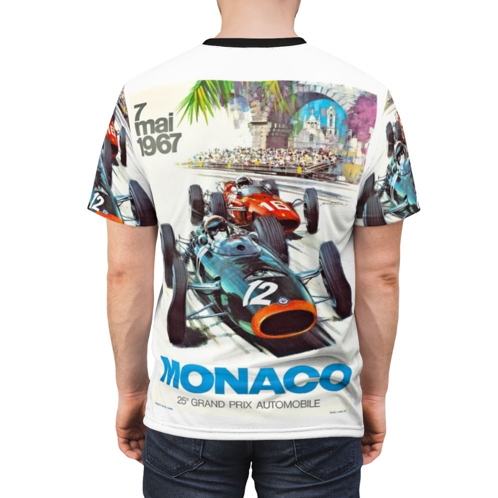 Vintage graphic t-shirt featuring a 1967 Monaco Grand Prix racing poster design - men back