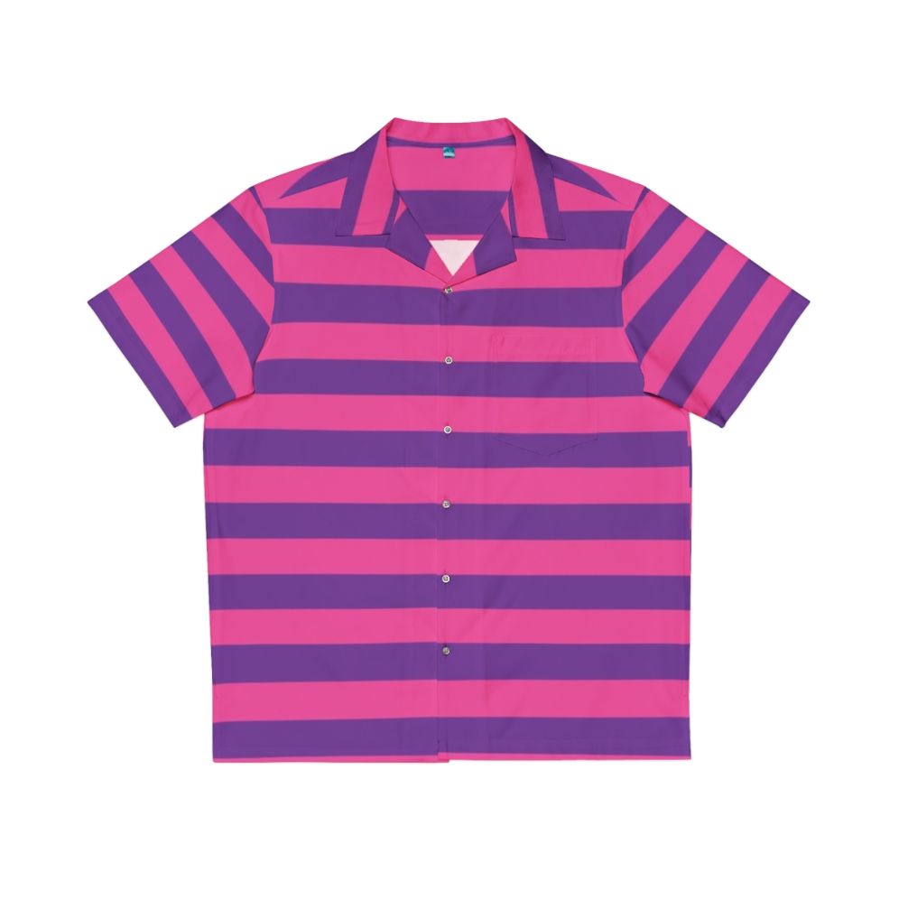 Pink and purple striped cheshire cat Hawaiian shirt