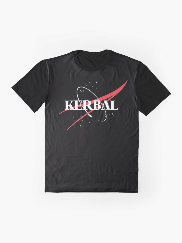 Kerbal Space Program graphic t-shirt and hoodie featuring the iconic Kerbal "meatball" logo and space elements for KSP fans. - Flat lay