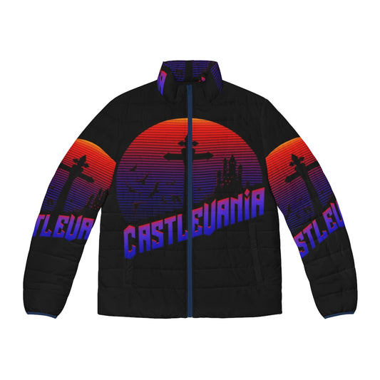 Castlevania 9 inspired puffer jacket with gaming logo graphics