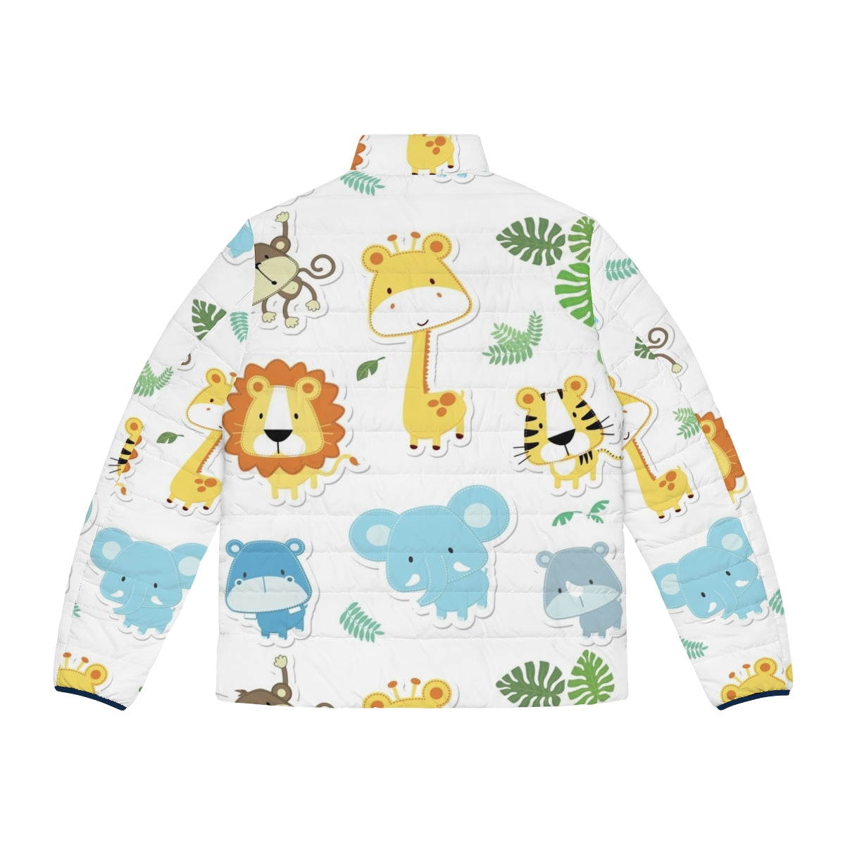 Adorable baby wearing a puffer jacket with an animal print design - Back