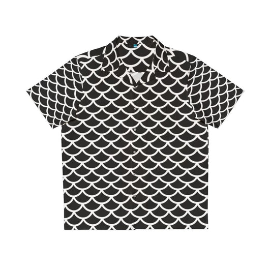 Black and White Fish Scale Pattern Hawaiian Shirt