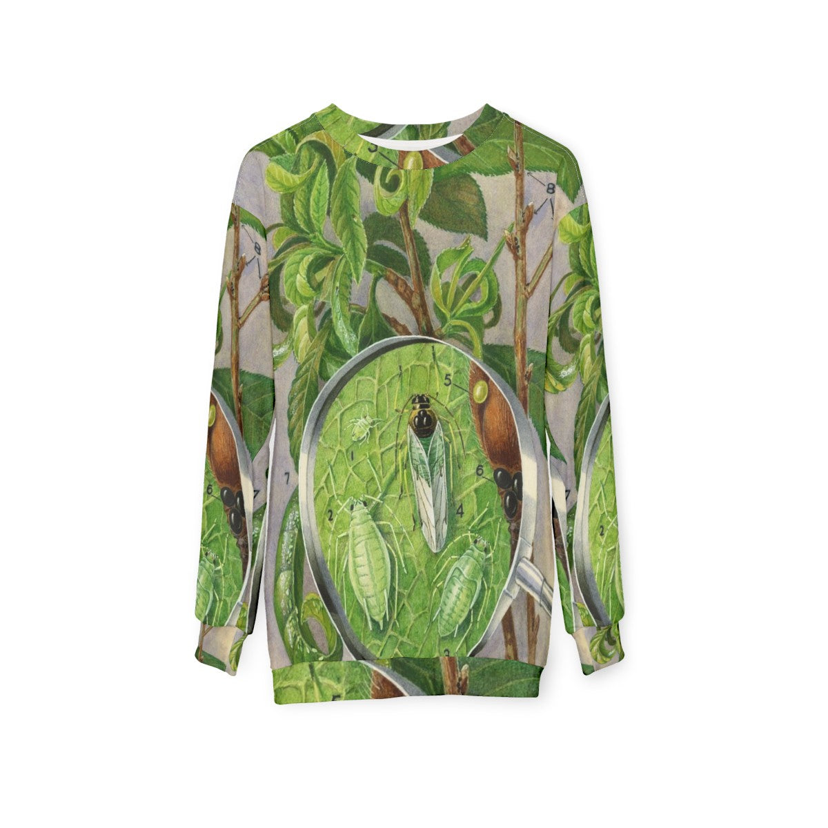 Green peach aphid botanical illustration on a sweatshirt - hanging