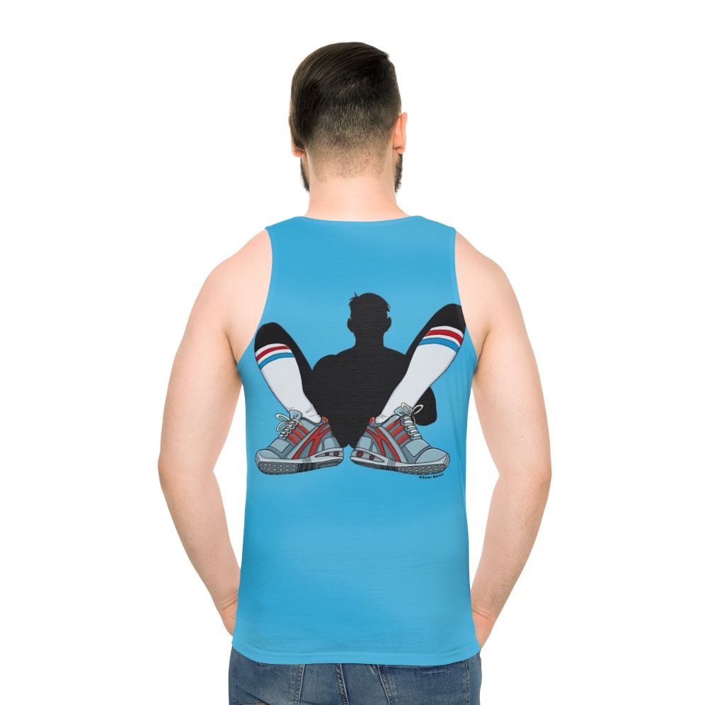 Unisex blue athletic tank top - men back