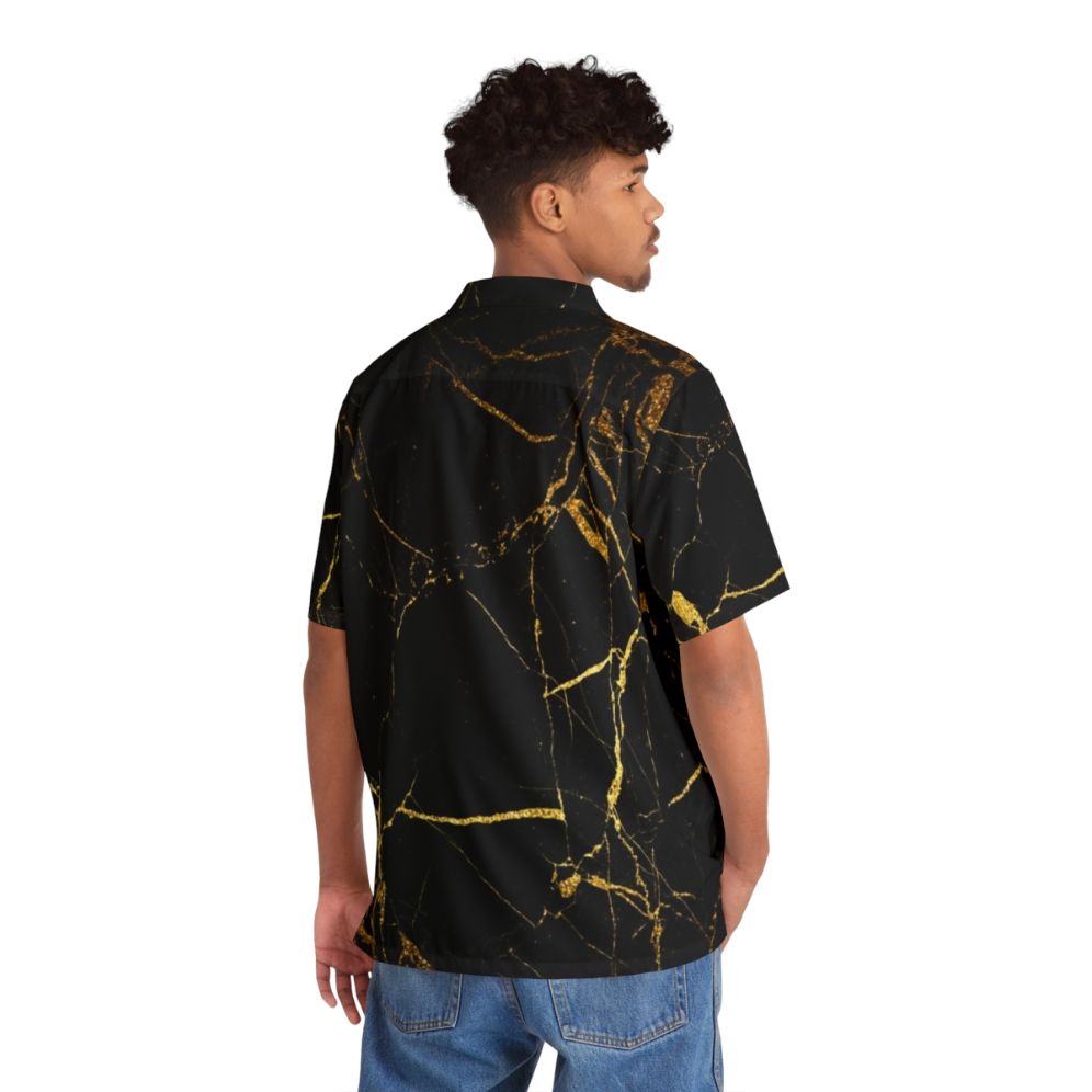 Black Gold Marble Hawaiian Shirt - People Back