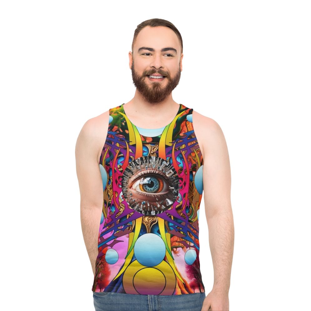 Cosmic Tree Unisex Tank Top with Abstract Nature-Inspired Design - men