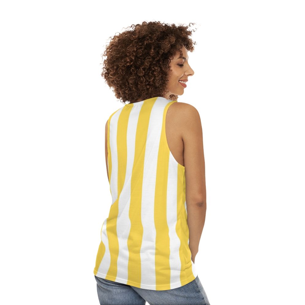 Yellow and white vertical striped unisex tank top - women back