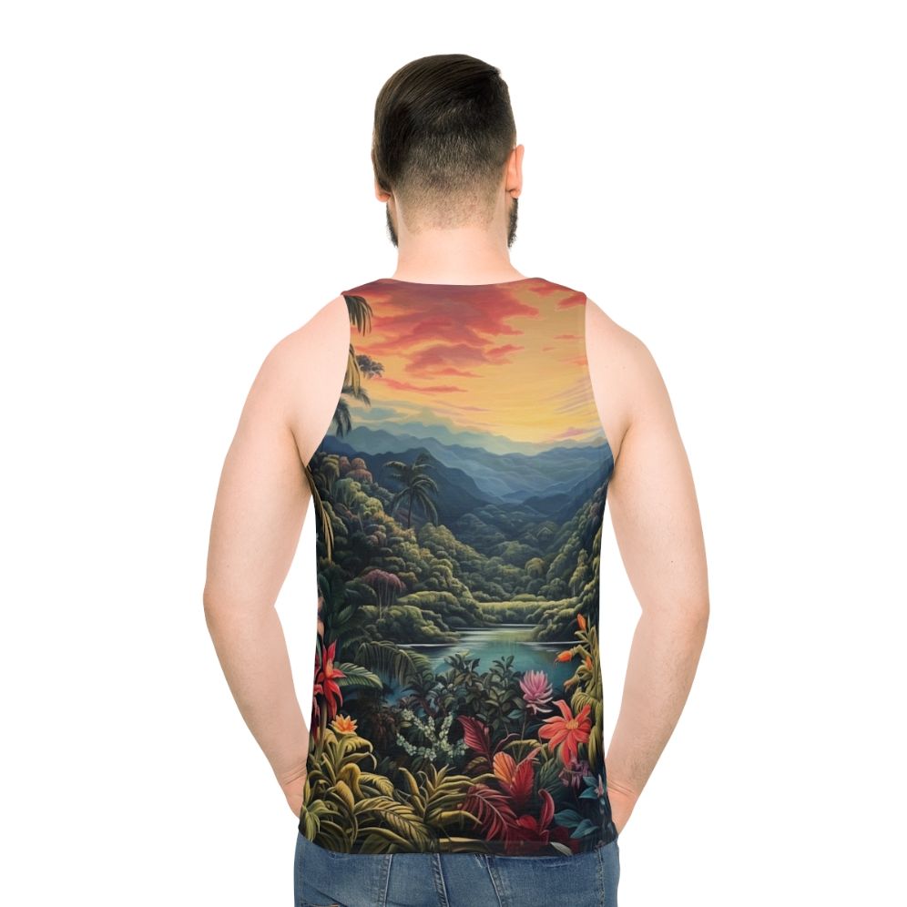 Tropical landscape nature inspired unisex tank top - men back