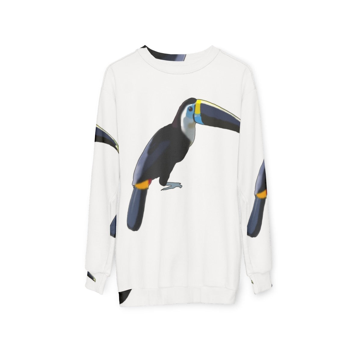 Blue toucan graphic on a cozy sweatshirt - hanging