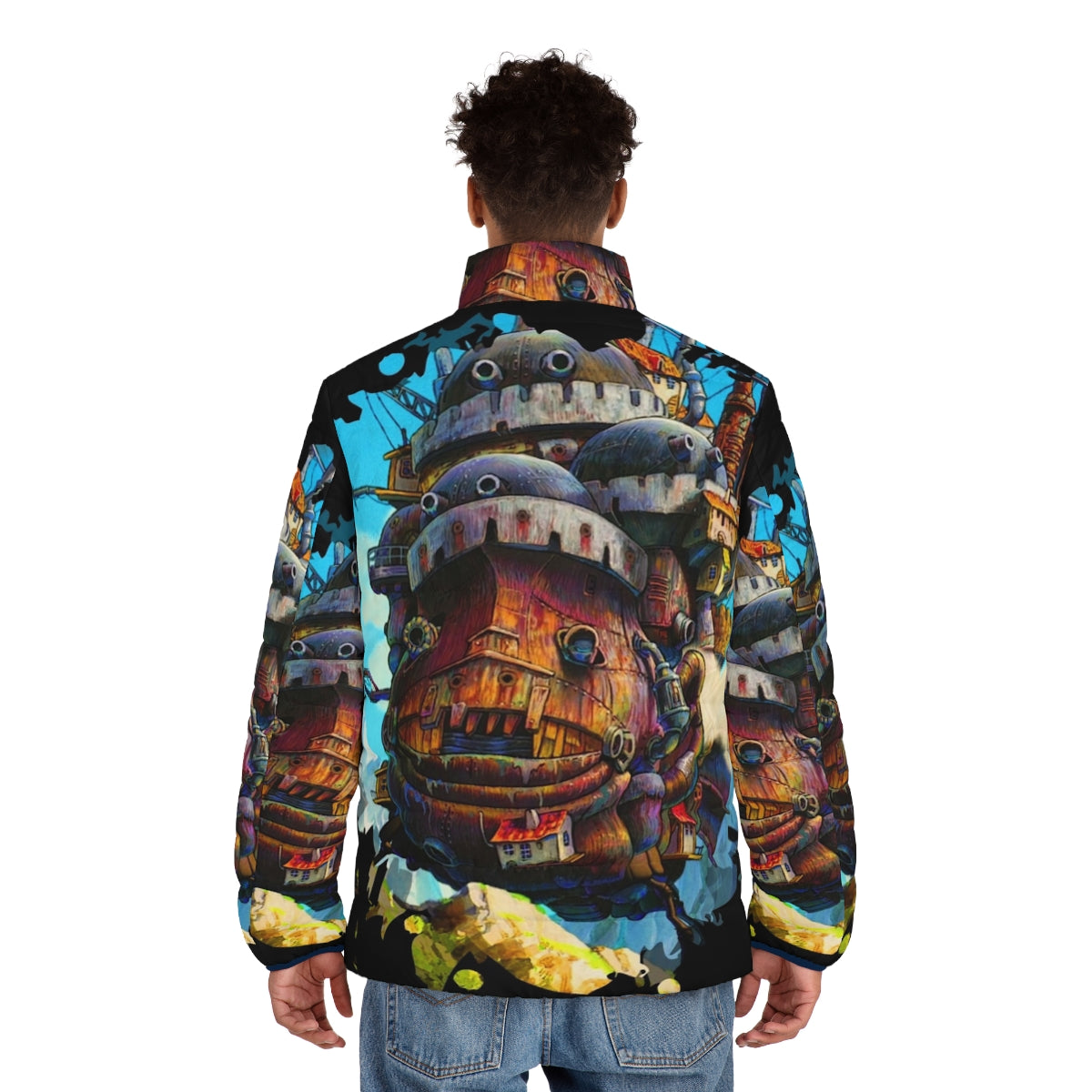 Howls Painting Puffer Jacket featuring 8-bit inspired Studio Ghibli anime art - men back