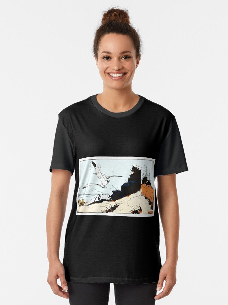 Corto Maltese vintage graphic t-shirt featuring the classic Italian comic book character and his sailing adventures. - Women