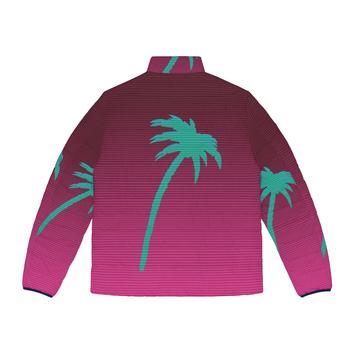 Hotline Miami-inspired puffer jacket with palmtree design, perfect for vaporwave and 80s video game fans - Back