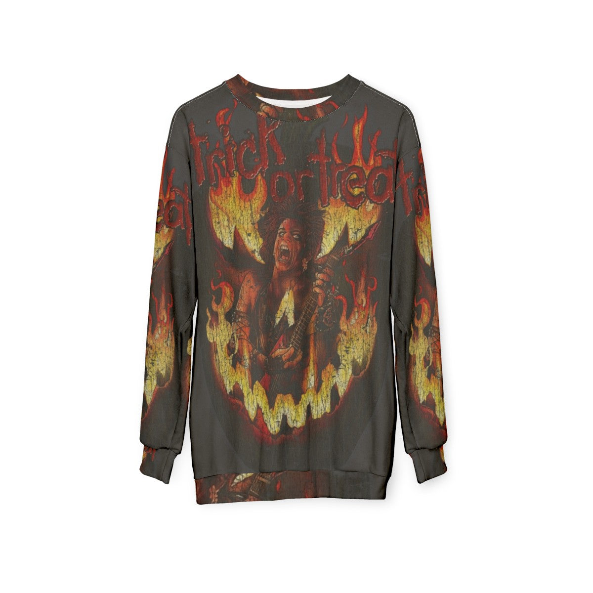 Retro 1980s Trick or Treat Heavy Metal Sweatshirt - hanging