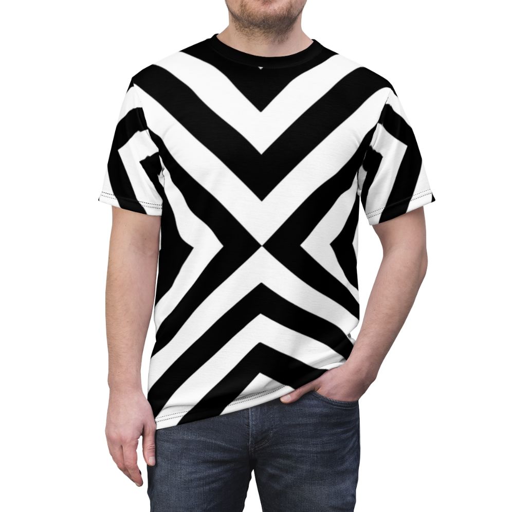 Minimalist modern black and white pattern graphic t-shirt design - men front