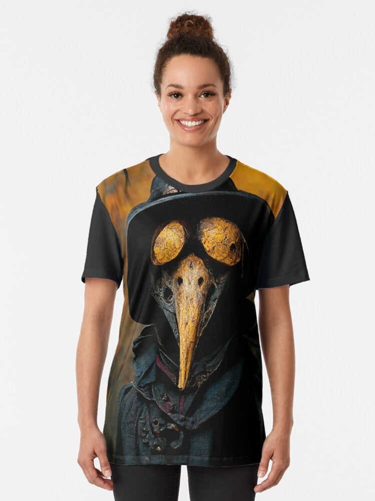 Plague doctor in dark, gothic style Halloween graphic t-shirt - Women