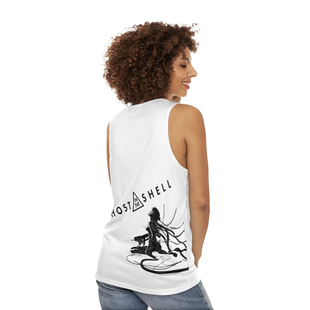 Motoko Kusanagi from Ghost in the Shell anime on a unisex tank top - women back