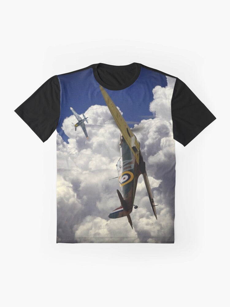 Spitfire fighter plane in Dunkirk dogfight during WWII, WWII aviation t-shirt design - Flat lay