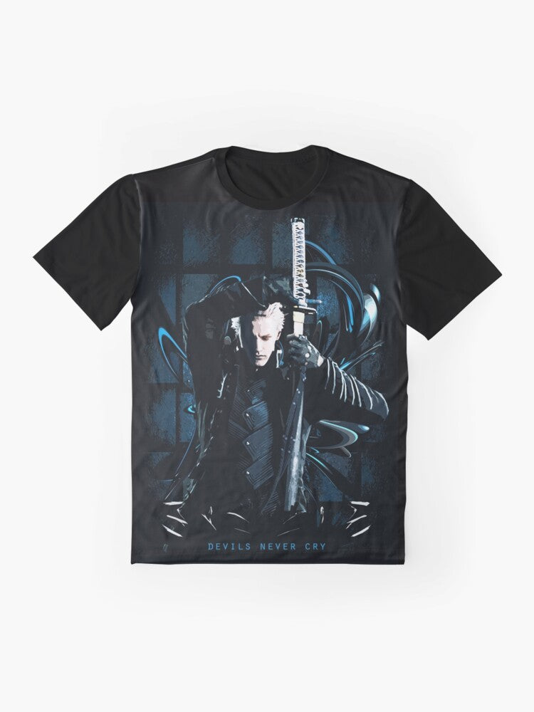 Devil Trigger graphic t-shirt for Devil May Cry fans featuring Dante and Vergil - Flat lay