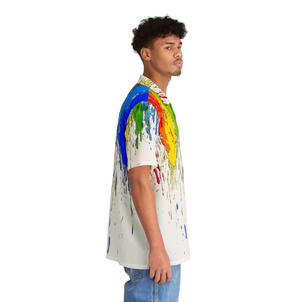 Vibrant colorful Hawaiian shirt with dripping paint art design - People Pight